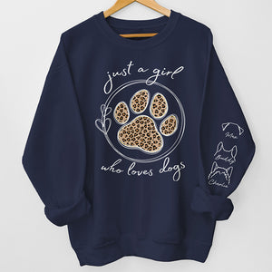 Une fille qui aime les animaux - Sweat-shirt unisexe personnalisé avec motif chien et chat sur la manche - Cadeau pour les propriétaires et les amoureux des animaux