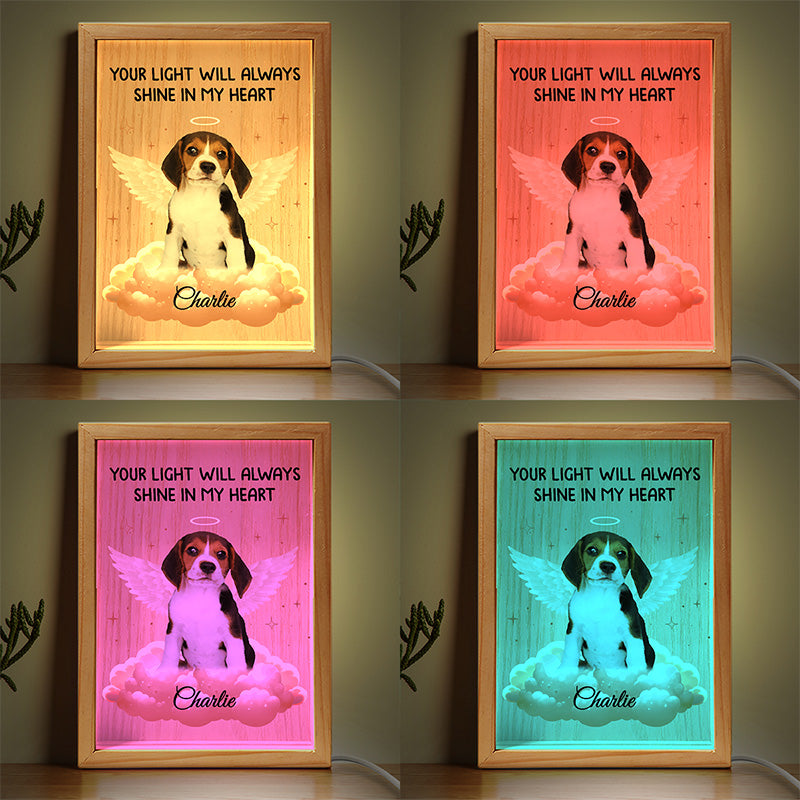 Photo personnalisée « Forever In My Heart » – Cadre photo personnalisé avec lumière – Cadeau de condoléances pour les propriétaires et les amoureux des animaux