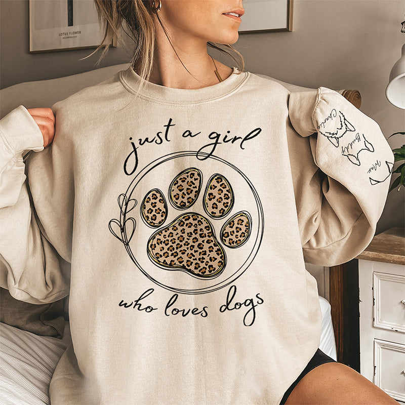 Une fille qui aime les animaux - Sweat-shirt unisexe personnalisé avec motif chien et chat sur la manche - Cadeau pour les propriétaires et les amoureux des animaux