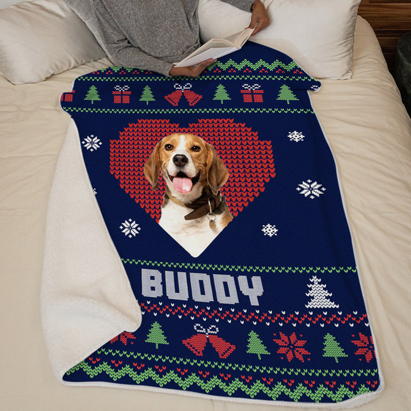 Couverture personnalisée avec photo de Noël « Amour à quatre pattes » pour chien et chat – Cadeau de Noël pour les propriétaires et les amoureux des animaux