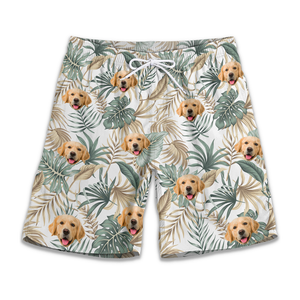 Short de plage hawaïen personnalisé avec photo « Allons à la plage » pour chien et chat, motif tropical Aloha, pour homme - Cadeau idéal pour les vacances d'été, les anniversaires et les amoureux des animaux.