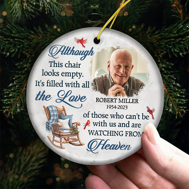 Photo personnalisée remplie de tout l'amour - Ornement personnalisé commémoratif personnalisé - Forme ronde en céramique - Cadeau de Noël, cadeau de condoléances pour les membres de la famille