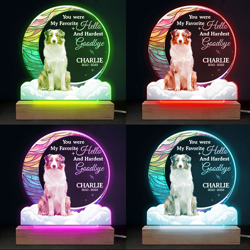 Photo personnalisée « Mon adieu le plus dur » – Lampe LED 3D personnalisée en forme de mémorial – Cadeau de condoléances pour les propriétaires et les amoureux des animaux
