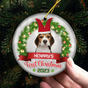 Custom Photo Pawsitively Excited For The First Christmas - Dog & Cat Personalized Custom Ornament - Ceramic Round Shaped - Christmas Gift For Pet Owners, Pet Lovers