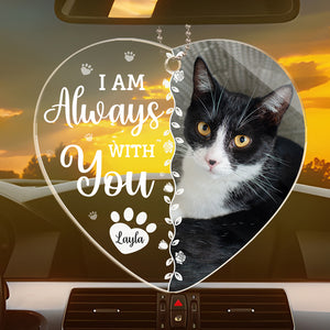 Photo personnalisée « Une fois à mes côtés pour toujours dans mon cœur » – Ornement de voiture personnalisé commémoratif – Forme personnalisée en acrylique – Cadeau de condoléances pour les propriétaires d'animaux et les amoureux des animaux