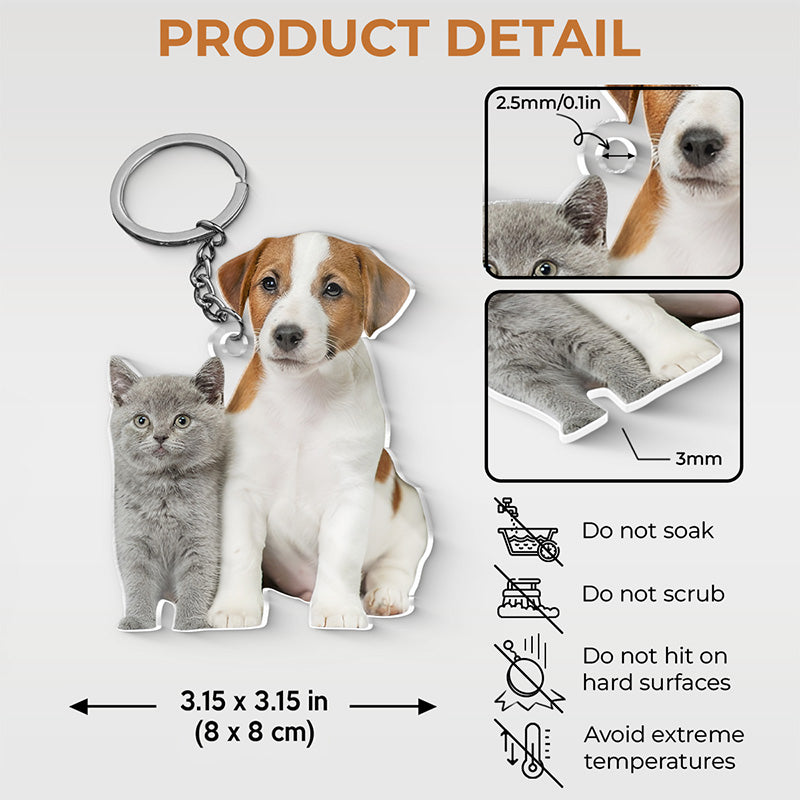 Custom Photo Happiness Is A Warm Puppy - Dog & Cat Personalized Custom Shaped Acrylic Keychain - Gift For Pet Owners, Pet Lovers