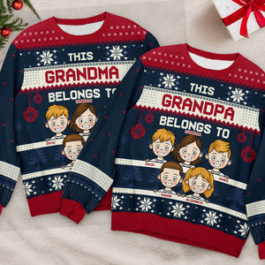 This Grandma Belongs To Green Style - Family Personalized Custom Ugly Sweatshirt - Unisex Wool Jumper - New Arrival Christmas Gift For Grandma, Grandparents