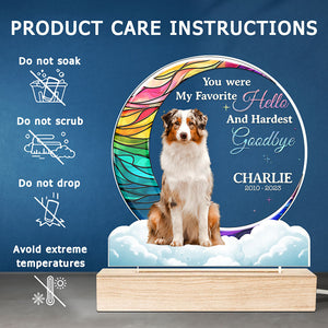 Photo personnalisée « Mon adieu le plus dur » – Lampe LED 3D personnalisée en forme de mémorial – Cadeau de condoléances pour les propriétaires et les amoureux des animaux