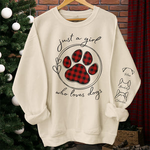 Juste une fille qui aime les animaux - Sweat-shirt unisexe personnalisé pour chien et chat avec motif sur la manche - Cadeau pour les propriétaires et les amoureux des animaux