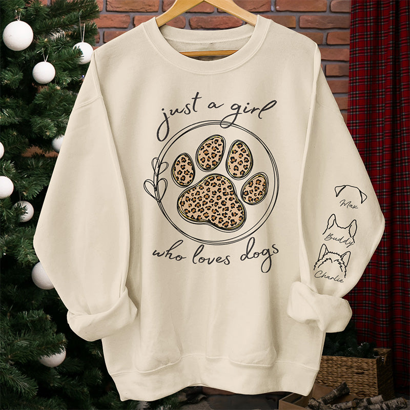 Une fille qui aime les animaux - Sweat-shirt unisexe personnalisé avec motif chien et chat sur la manche - Cadeau pour les propriétaires et les amoureux des animaux