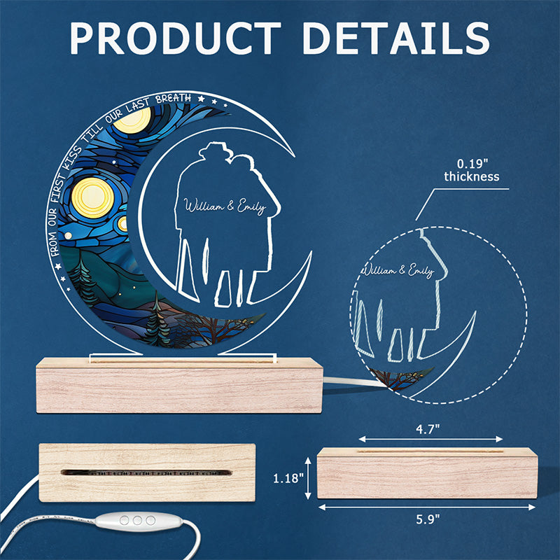 Je t'aimerai jusqu'à mon dernier souffle - Lampe LED 3D personnalisée en forme de couple - Cadeau pour mari et femme, anniversaire