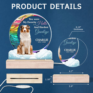 Photo personnalisée « Mon adieu le plus dur » – Lampe LED 3D personnalisée en forme de mémorial – Cadeau de condoléances pour les propriétaires et les amoureux des animaux