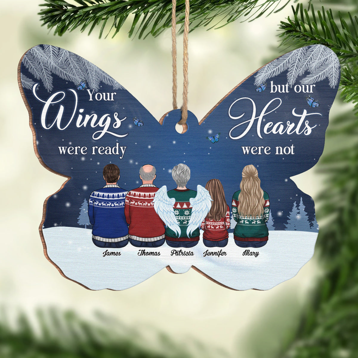À jamais dans nos esprits - Ornement commémoratif personnalisé en bois en forme de papillon - Cadeau de Noël, cadeau de condoléances pour les membres de la famille