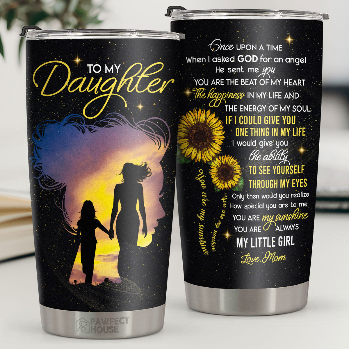 Il était une fois où j'ai demandé à Dieu un ange - Verre - À ma fille, Cadeau pour fille, Cadeau de maman pour fille, Cadeau d'anniversaire pour fille