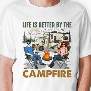 Life Is Better By The Campfire - Personalized Unisex T-shirt, Hoodie, Sweatshirt - Gift For Couple, Husband Wife, Anniversary, Engagement, Wedding, Marriage, Camping Gift