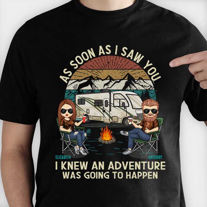 Dès que je t'ai vu - T-shirt unisexe personnalisé, sweat à capuche, sweat-shirt - Cadeau pour couple, mari, femme, anniversaire, fiançailles, mariage, mariage, cadeau de camping