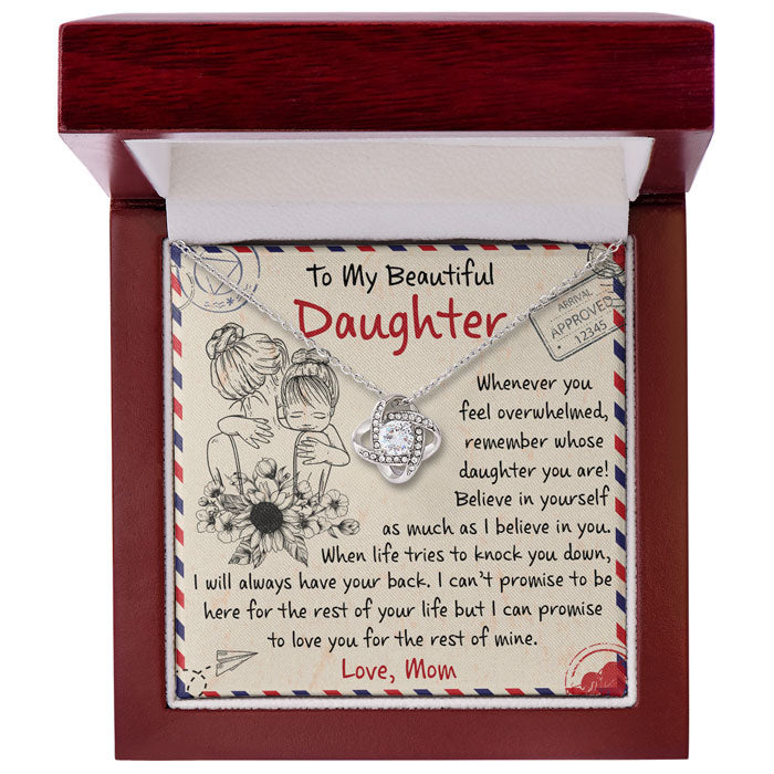 Quand la vie essaie de te faire tomber, je serai toujours là pour toi - Collier nœud d'amour familial - Cadeau pour fille de maman