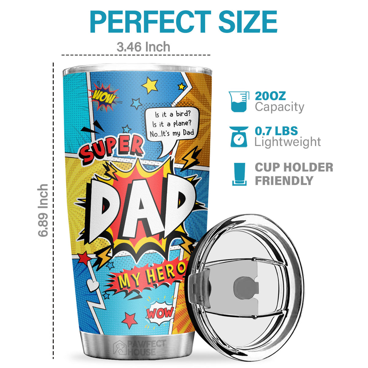 Super Papa, mon héros, papa numéro 1 : Valeurs nutritionnelles - Gobelet - À mon papa, cadeau pour papa, cadeau de la part de sa fille et de son fils, cadeau d'anniversaire pour papa