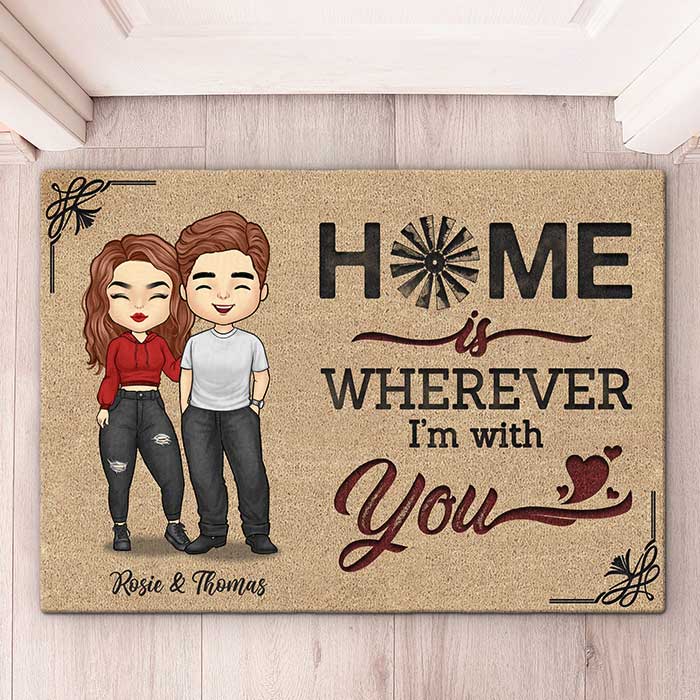 La maison est là où je suis avec toi - Tapis décoratif personnalisé pour couple - Cadeau pour mari et femme, anniversaire