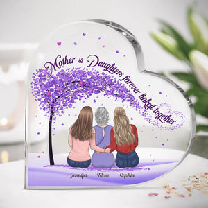 Un lien indéfectible, maman et filles - Plaque acrylique personnalisée en forme de cœur pour la famille - Cadeau de fête des mères, d'anniversaire pour maman