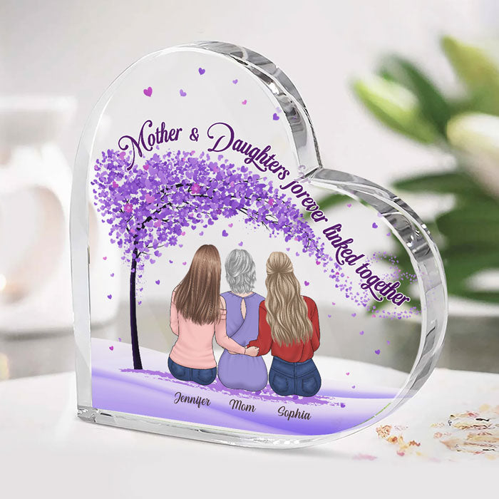 Un lien indéfectible, maman et filles - Plaque acrylique personnalisée en forme de cœur pour la famille - Cadeau de fête des mères, d'anniversaire pour maman