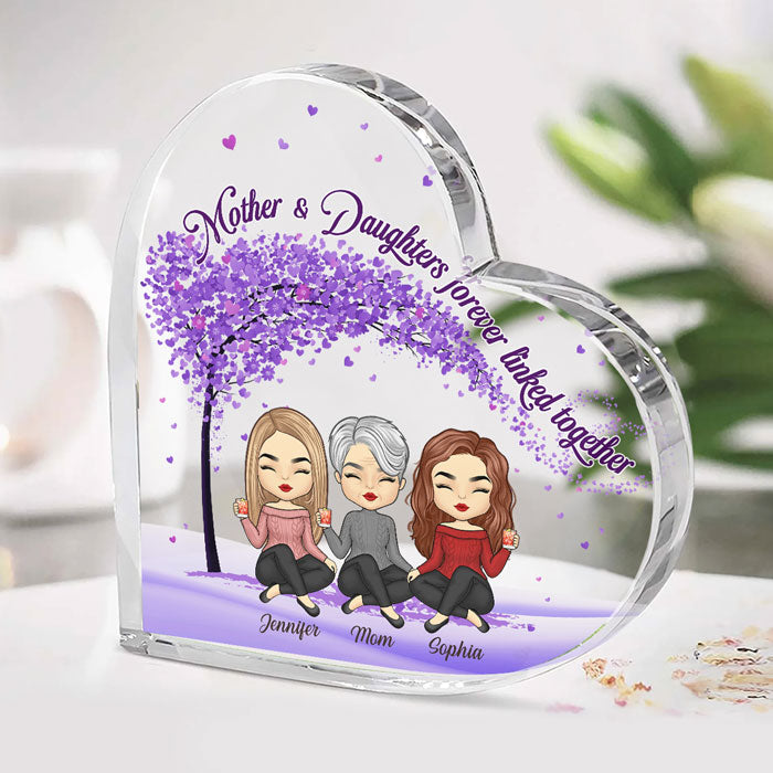 Mère et filles, un lien indéfectible - Plaque acrylique personnalisée en forme de cœur pour la famille - Cadeau d'anniversaire et de fête des mères pour maman