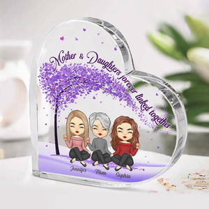 Mère et filles, un lien indéfectible - Plaque acrylique personnalisée en forme de cœur pour la famille - Cadeau d'anniversaire et de fête des mères pour maman
