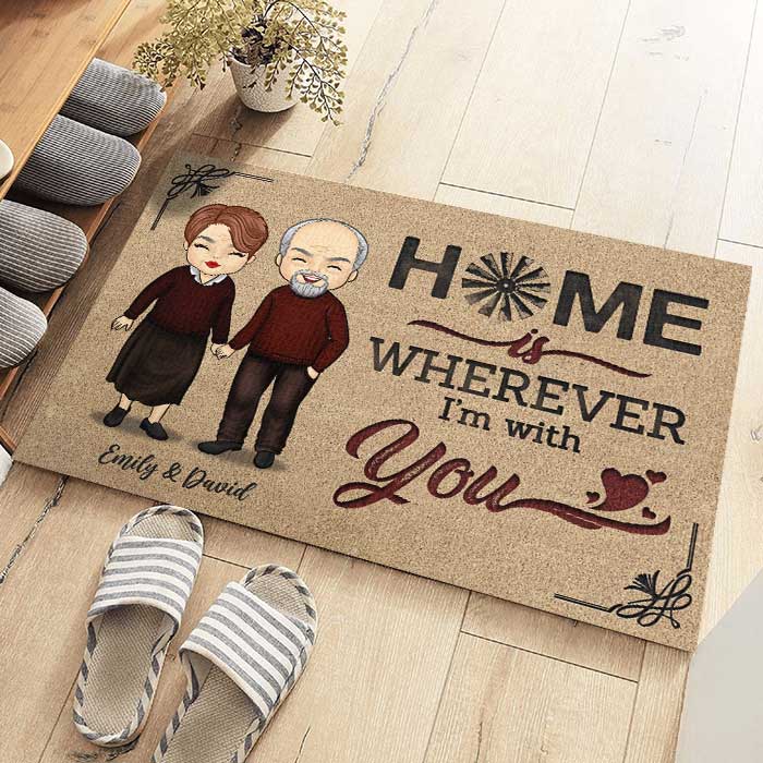 La maison est là où je suis avec toi - Tapis décoratif personnalisé pour couple - Cadeau pour mari et femme, anniversaire