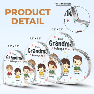 Cette grand-mère appartient à - Plaque acrylique personnalisée en forme de cœur pour la famille - Cadeau d'anniversaire pour grand-mère et fête des mères