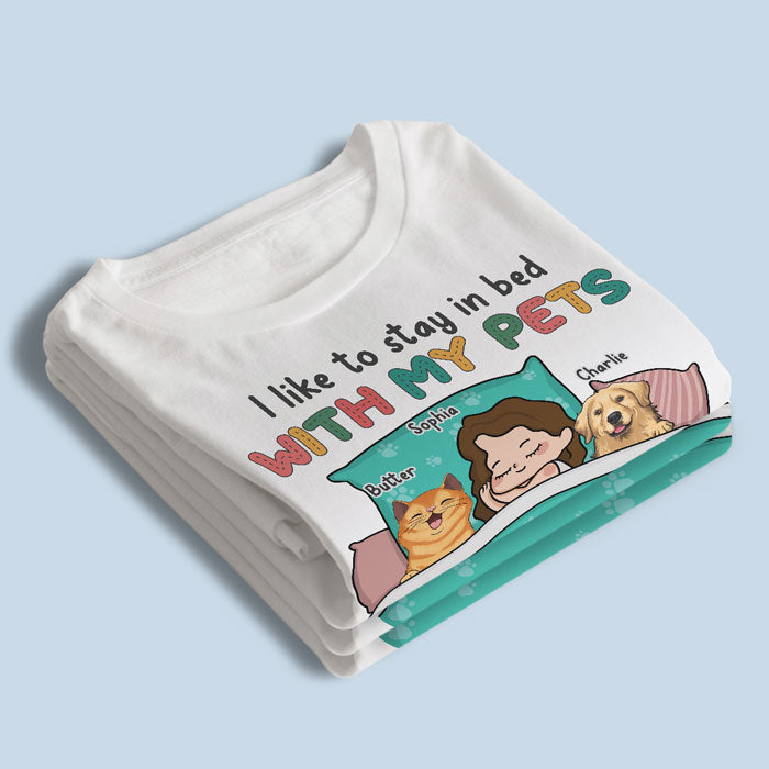 J'aime rester au lit - T-shirt unisexe personnalisé pour chien et chat, sweat à capuche, cadeau pour propriétaires et amoureux des animaux