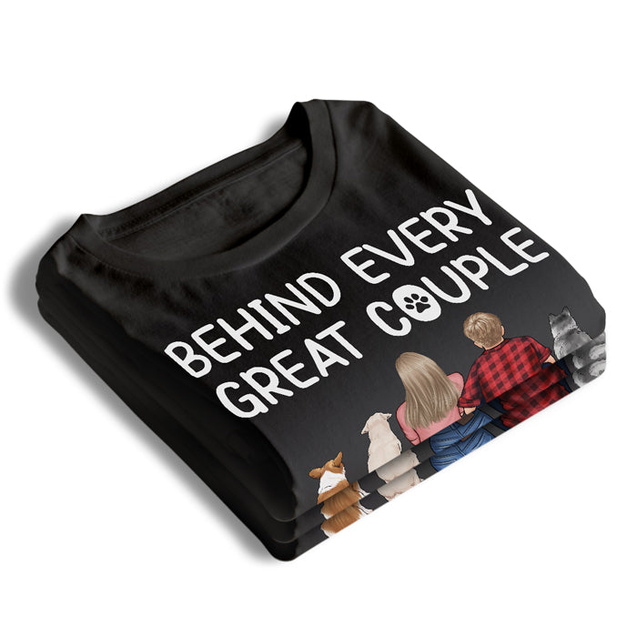 Derrière nous - T-shirt, sweat à capuche et sweat-shirt unisexe personnalisé pour chien - Cadeau pour couples, propriétaires d'animaux et amoureux des animaux