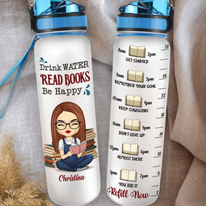 Buvez de l'eau, lisez des livres et soyez heureux - Bouteille d'eau personnalisée avec suivi - Cadeau pour les amoureux des livres