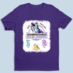 Ne plaisante pas avec Grandmasaurus ! T-shirt personnalisé avec fausse eau de Javel pour la famille ! Cadeau d'anniversaire et de fête des mères pour grand-mère