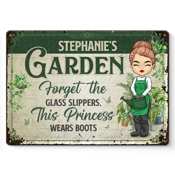 Cette princesse porte des bottes - Panneau en métal personnalisé pour décoration de jardin - Cadeau de pendaison de crémaillère pour les amateurs de jardinage