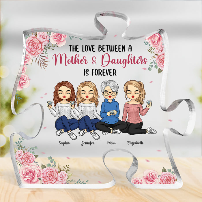 L'amour entre nous est éternel - Plaque acrylique personnalisée en forme de puzzle familial - Cadeau d'anniversaire pour maman de la part de sa fille