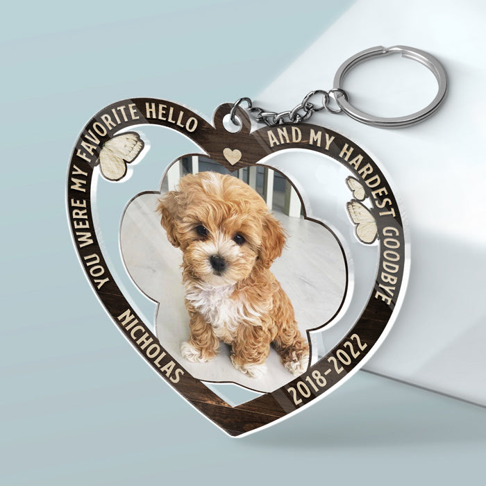 Tu étais mon préféré, bonjour ! Porte-clés personnalisé en acrylique en forme de cœur. Télécharger une image, cadeau de condoléances, cadeau pour les propriétaires d'animaux et les amoureux des animaux.