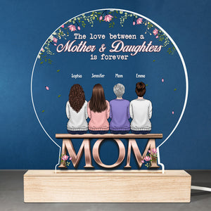 L'amour entre une mère et ses filles est éternel - Boule à neige LED 3D personnalisée pour la famille - Cadeau d'anniversaire et de fête des mères