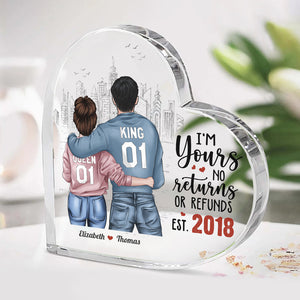 Aucun retour ni remboursement - Plaque acrylique personnalisée en forme de cœur pour couple - Cadeau pour mari et femme, anniversaire