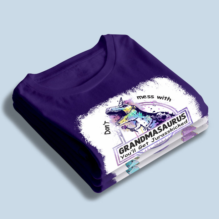 Ne plaisante pas avec Grandmasaurus ! T-shirt personnalisé avec fausse eau de Javel pour la famille ! Cadeau d'anniversaire et de fête des mères pour grand-mère