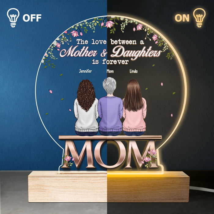 L'amour entre une mère et ses filles est éternel - Boule à neige LED 3D personnalisée pour la famille - Cadeau d'anniversaire et de fête des mères