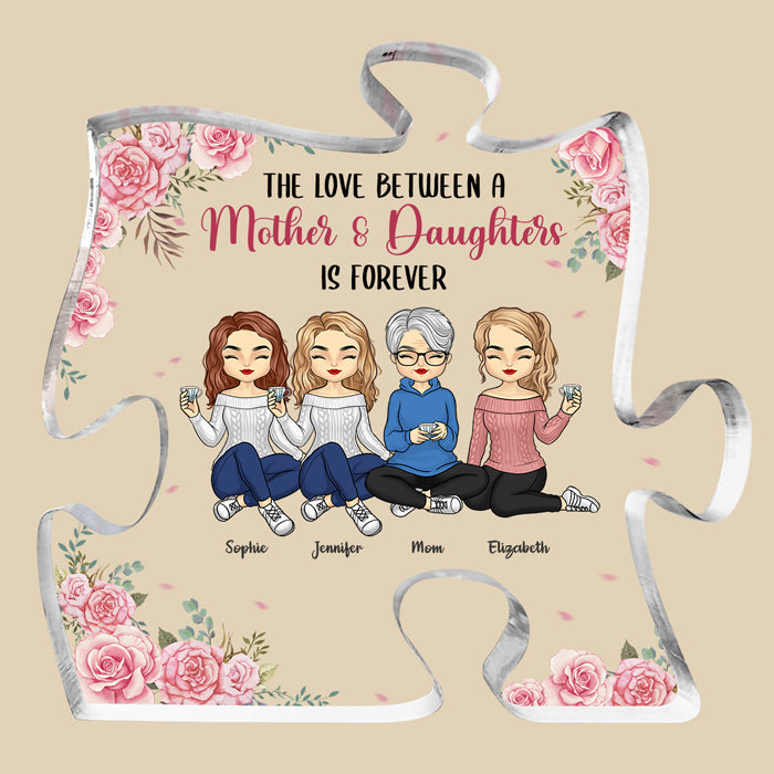L'amour entre nous est éternel - Plaque acrylique personnalisée en forme de puzzle familial - Cadeau d'anniversaire pour maman de la part de sa fille