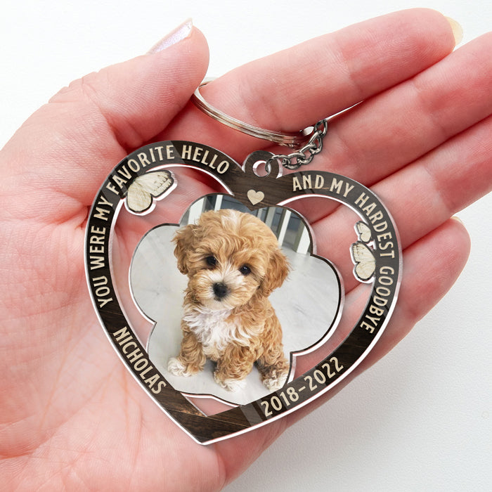 Tu étais mon préféré, bonjour ! Porte-clés personnalisé en acrylique en forme de cœur. Télécharger une image, cadeau de condoléances, cadeau pour les propriétaires d'animaux et les amoureux des animaux.
