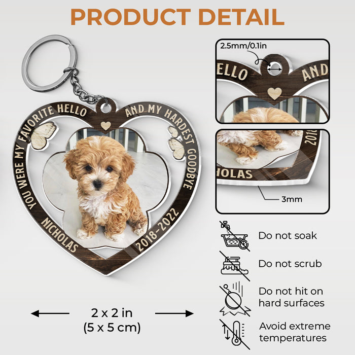 Tu étais mon préféré, bonjour ! Porte-clés personnalisé en acrylique en forme de cœur. Télécharger une image, cadeau de condoléances, cadeau pour les propriétaires d'animaux et les amoureux des animaux.