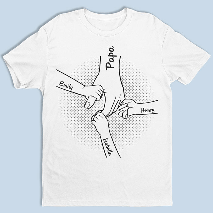 Main dans la main, je te protégerai toujours - T-shirt unisexe personnalisé pour la famille - Cadeaux de fête des pères pour papa, grand-père