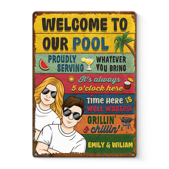 La maison est là où se trouve la piscine - Plaque en métal personnalisée pour couple - Cadeau de pendaison de crémaillère pour mari et femme, anniversaire