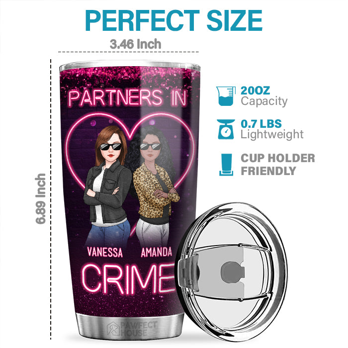 Meilleurs amis néons partenaires de crime - Gobelet personnalisé Bestie - Cadeau pour meilleures amies, meilleures amies, sœurs