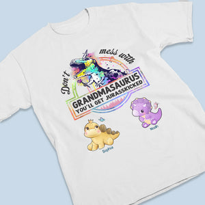 Ne plaisante pas avec Grandmasaurus - T-shirt, sweat à capuche et sweat-shirt unisexe personnalisé pour la famille - Cadeau d'anniversaire pour grand-mère