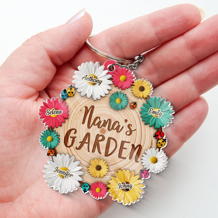 Le plus beau jardin du monde - Porte-clés personnalisé en acrylique en forme de fleur - Cadeau d'anniversaire pour grand-mère et fête des mères