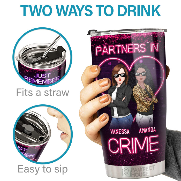Meilleurs amis néons partenaires de crime - Gobelet personnalisé Bestie - Cadeau pour meilleures amies, meilleures amies, sœurs