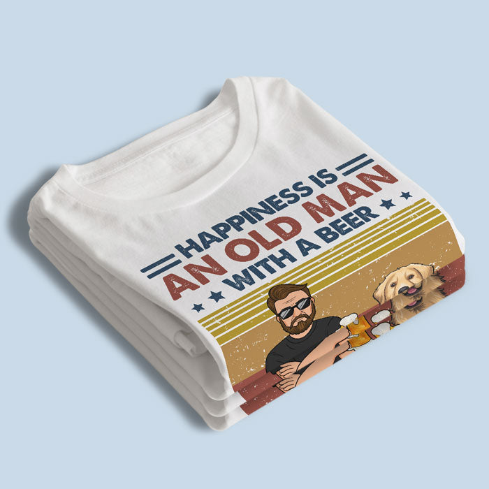 Un vieil homme avec de la bière et ses chiens - T-shirt unisexe personnalisé, sweat à capuche, cadeau pour les propriétaires d'animaux et les amoureux des animaux